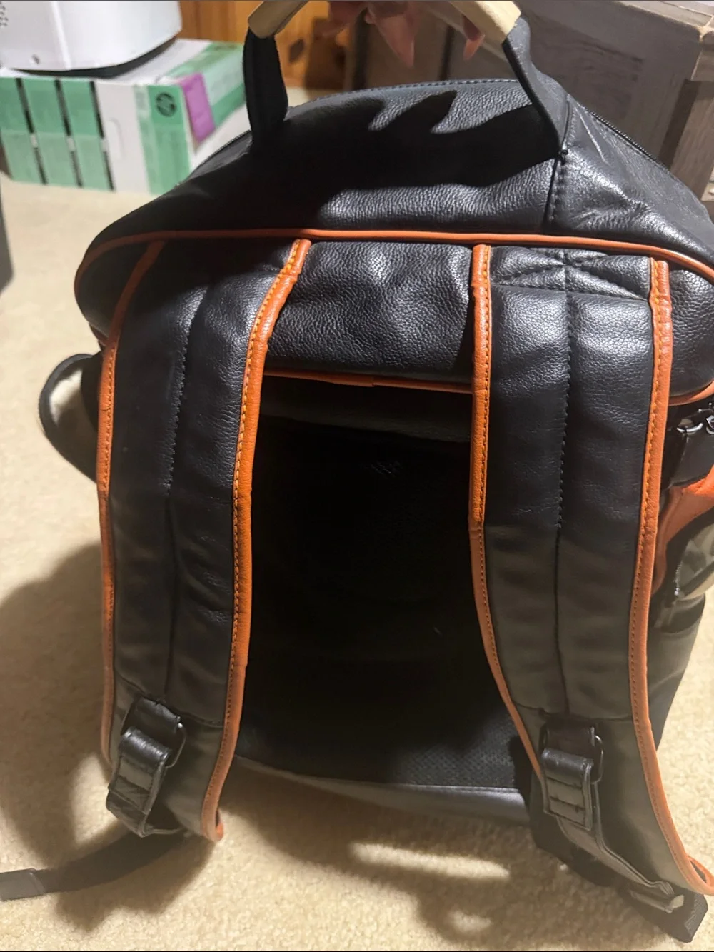 Harley-Davidson Black and Orange Leather Zip Backpack